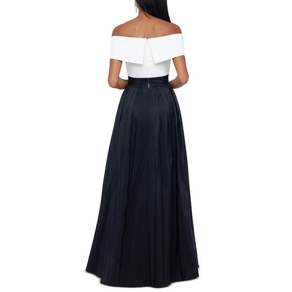 XSCAPE White/Black Off-The-Shoulder Colorblocked High Slit Gown Size 14W NWT - Picture 2 of 10